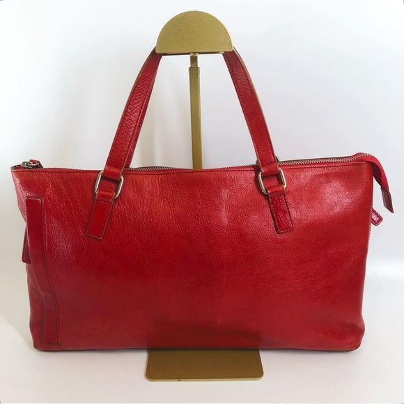 Club Monaco Red Leather Portfolio Tote - Picture 5 of 15